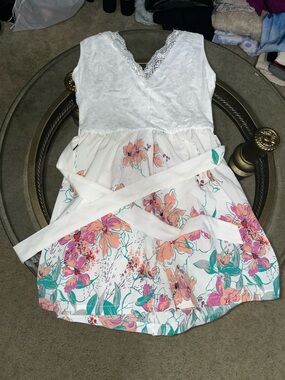 White Lace Floral Fit-and-Flare romper